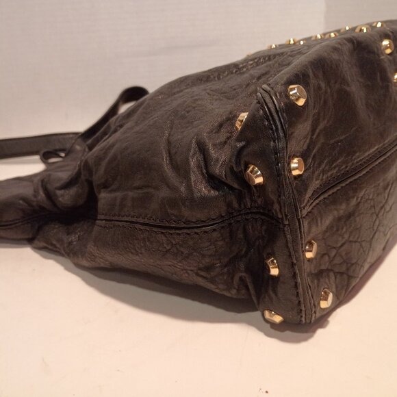 MK MICHAEL KORS Astor Uptown Black Textured Leather Bag Gold Studs Chunky Chain - Picture 12 of 15